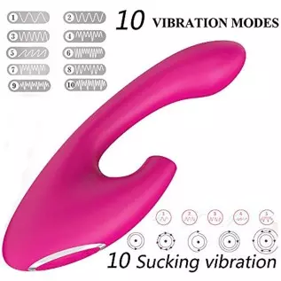 G-spot Sucking Vibrator, Clitoral G-spot Stimulation Sex Toy, Waterproof Dildo Vibrator with 10 Powerful Vibrations + 10 Sucks f