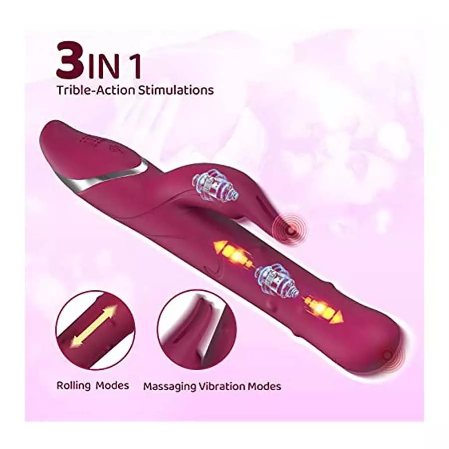 Rabbit Vibrator for Women Rolling Beads with 14 Modes & 7 Speeds Waterproof G-spot Female Sex Toys