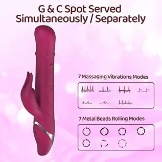 Rabbit Vibrator for Women Rolling Beads with 14 Modes & 7 Speeds Waterproof G-spot Female Sex Toys