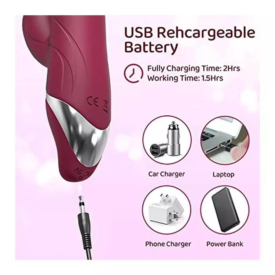 Rabbit Vibrator for Women Rolling Beads with 14 Modes & 7 Speeds Waterproof G-spot Female Sex Toys