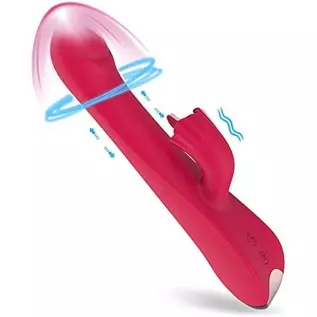 Thrusting Rabbit Vibrator, 9" Triple Action G Spot Vibrator with Independent Clitoral Stimulator, 10 Patterns, Waterproof & Rech