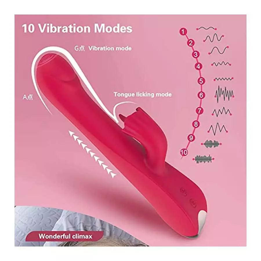 Thrusting Rabbit Vibrator, 9" Triple Action G Spot Vibrator with Independent Clitoral Stimulator, 10 Patterns, Waterproof & Rech