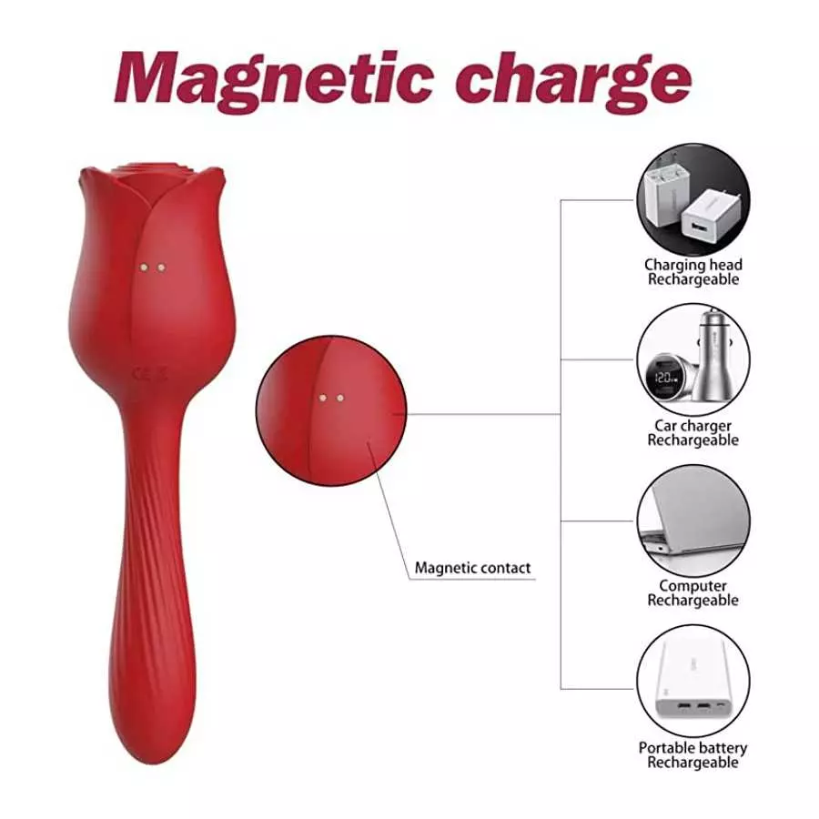Rose Vibrator, 2 in 1 Rechargeable G Spot Clitoris Stimulator Vibrator, with 10 Vibrations and 10 Frequencies Sucking, Ultra Sof