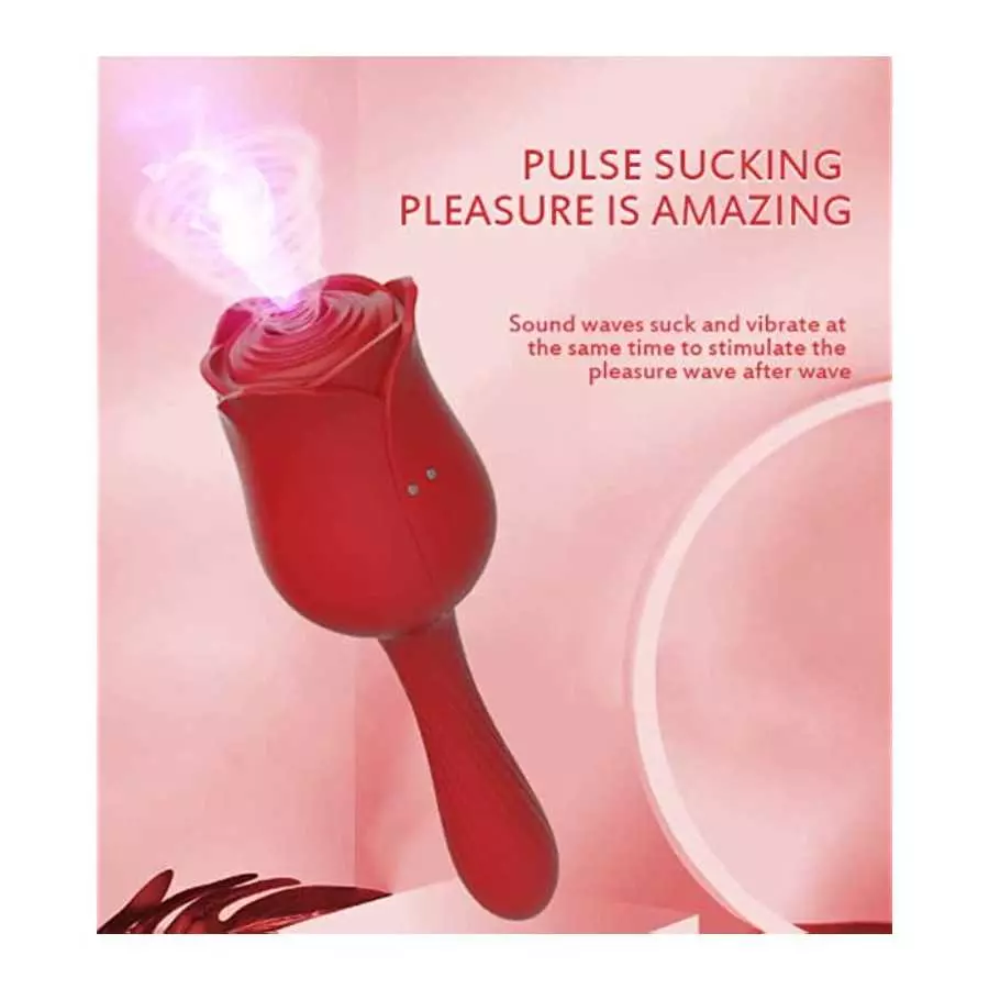 Rose Vibrator, 2 in 1 Rechargeable G Spot Clitoris Stimulator Vibrator, with 10 Vibrations and 10 Frequencies Sucking, Ultra Sof