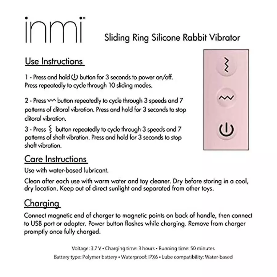 INMI 10x Bunny Sliding Ring Rabbit Vibrator G-Spot Dildo. Sex Toys for Female Pleasure & Couples Toy for Adults. Premium Silicon
