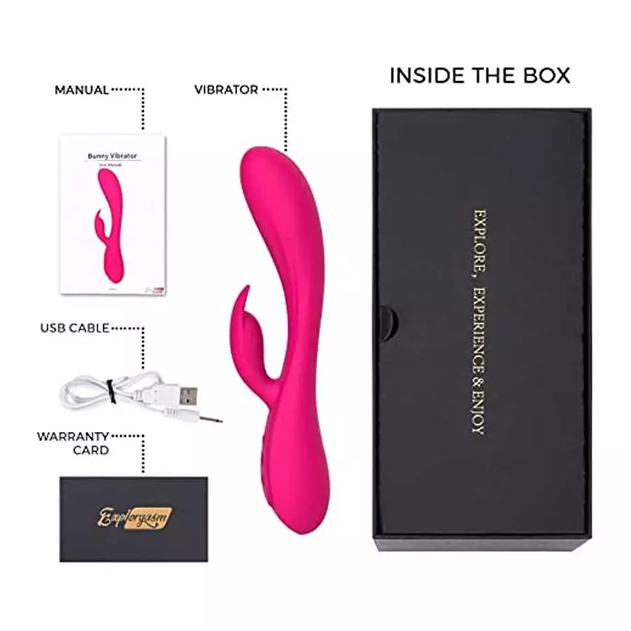 Explorgasm Bunny Vibrator - 8.5" - Clitoris & G Spot Toy - Soft Waterproof Silicone Adult Sex Machine w/ Powerful Vibrations - D