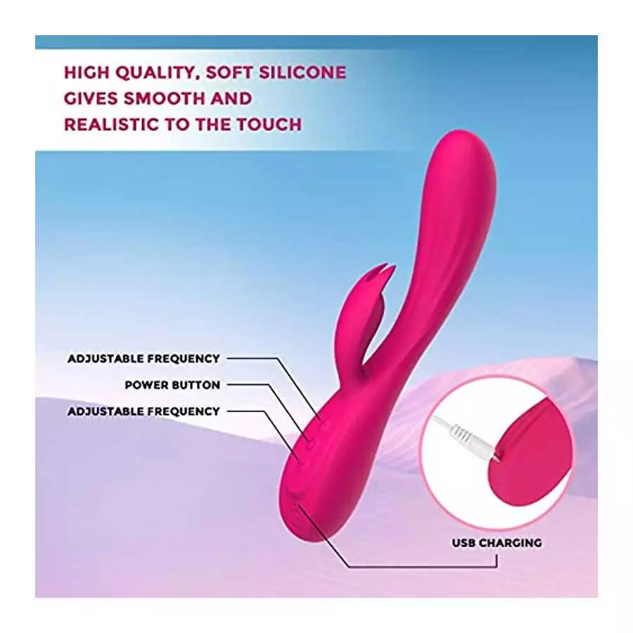Explorgasm Bunny Vibrator - 8.5" - Clitoris & G Spot Toy - Soft Waterproof Silicone Adult Sex Machine w/ Powerful Vibrations - D