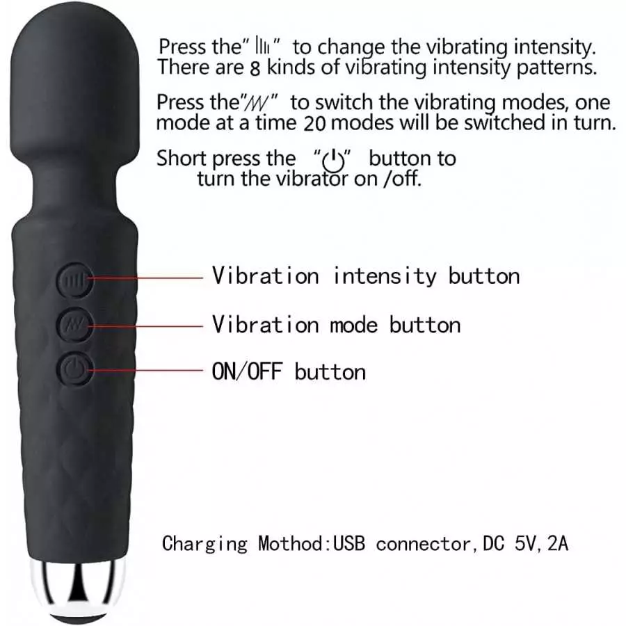 RoHS Wand Massager for Women-Men,8 Speeds & 20 Vibration Patterns, Quiet Modes, Handheld Cordless, Waterproof, for Shoulder, Nec