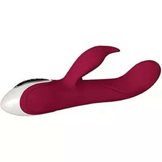 Evolved Love Is Back - Inflatable Rechargeable Silicone Bunny - G-Spot Tip Vibraties & Inflates to Almost 2 Inches - Burgundy wi
