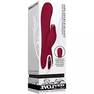 Evolved Love Is Back - Inflatable Rechargeable Silicone Bunny - G-Spot Tip Vibraties & Inflates to Almost 2 Inches - Burgundy wi