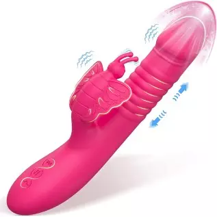 Beaded Thrusting Rabbit Vibrator - BOMBEX William, 9.8" Triple Action G Spot Vibrator with Independent Clitoral Stimulator, 10 P