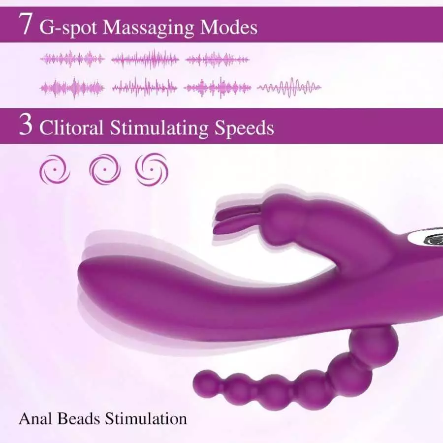3 in 1 G-Spot Rabbit Anal Dildo Vibrator Adult Sex Toys with 7 Vibrating Modes for Women - Adorime Silicone Waterproof Rechargea