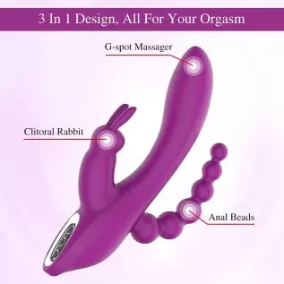 3 in 1 G-Spot Rabbit Anal Dildo Vibrator Adult Sex Toys with 7 Vibrating Modes for Women - Adorime Silicone Waterproof Rechargea