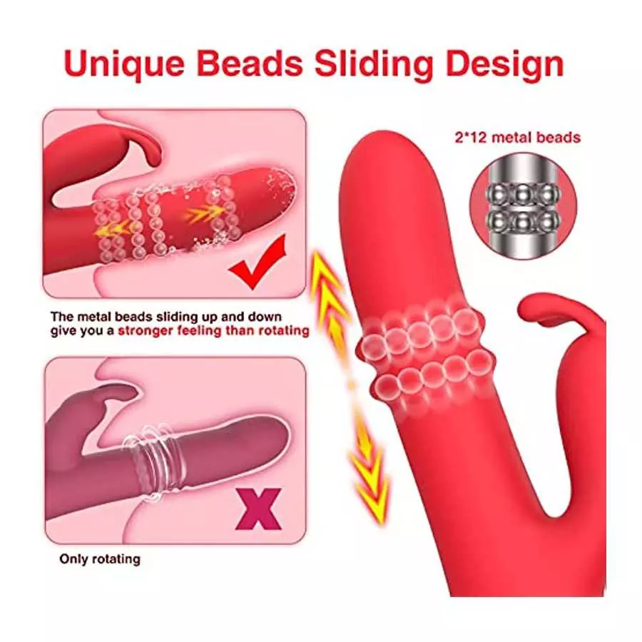Adult Sex Toys Women Sex Toy - 3in1 Thrusting Vibrator Dildo G Spot Rabbit Vibrators for Woman with 24 Sliding Beads, 27 Pattern