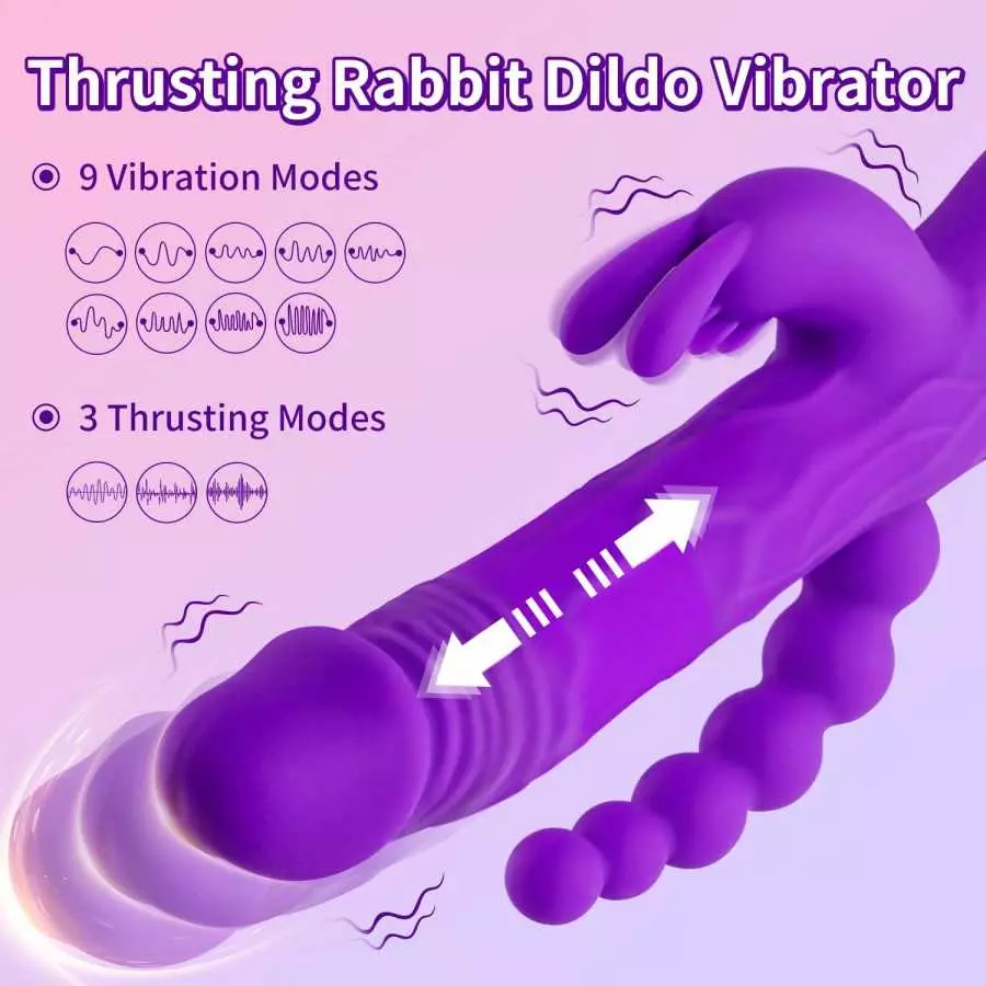 Thrusting Rabbit Vibrator G Spot Clitoral Anal Dildo Stimulator Adult Sex Toys with One Click Orgasm, 3 Powerful Thrusting Speed