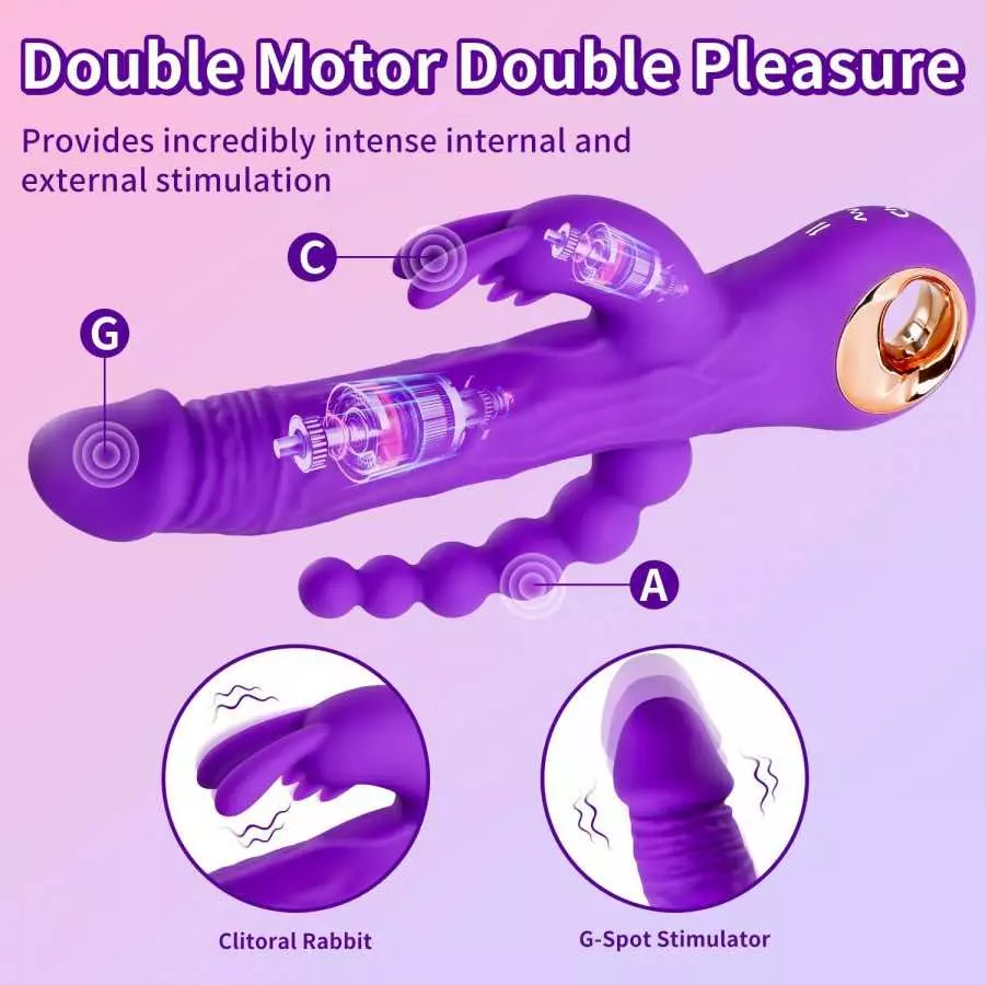 Thrusting Rabbit Vibrator G Spot Clitoral Anal Dildo Stimulator Adult Sex Toys with One Click Orgasm, 3 Powerful Thrusting Speed