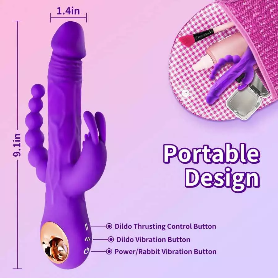 Thrusting Rabbit Vibrator G Spot Clitoral Anal Dildo Stimulator Adult Sex Toys with One Click Orgasm, 3 Powerful Thrusting Speed