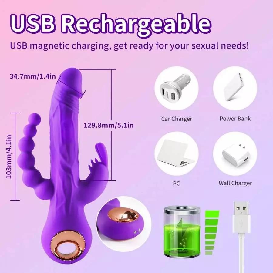 Thrusting Rabbit Vibrator G Spot Clitoral Anal Dildo Stimulator Adult Sex Toys with One Click Orgasm, 3 Powerful Thrusting Speed