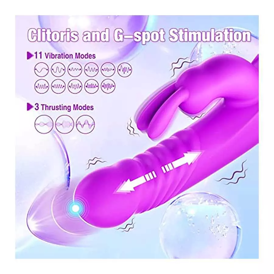 Thrusting Rabbit Vibrator, G Spot Clitoral Vibrator, Pulsing Dildo for Women with 3 Powerful Thrusting Speeds 11 Vibration Modes