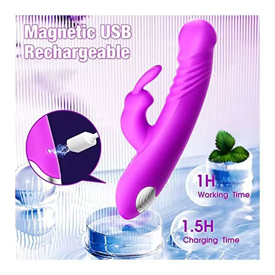 Thrusting Rabbit Vibrator, G Spot Clitoral Vibrator, Pulsing Dildo for Women with 3 Powerful Thrusting Speeds 11 Vibration Modes