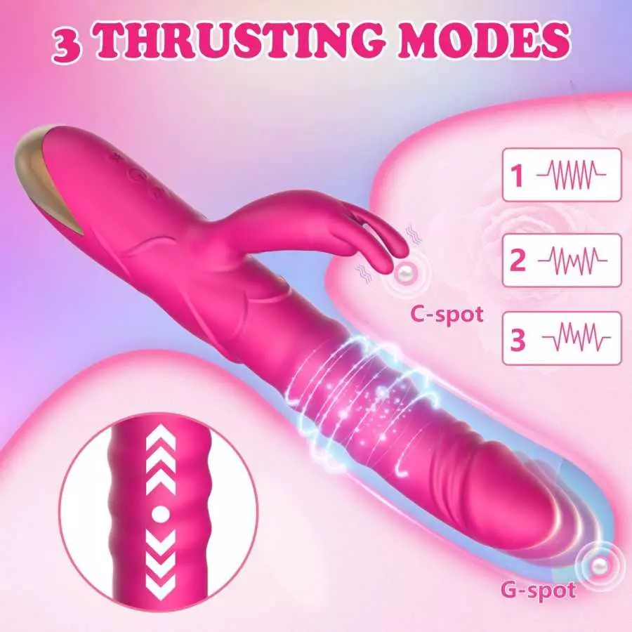 Thrusting Rabbit Vibrator, G Spot Clitoral Vibrator Waterproof & Rechargeable Realistic Silicone Dildo Vibrator with 3 Thrusting
