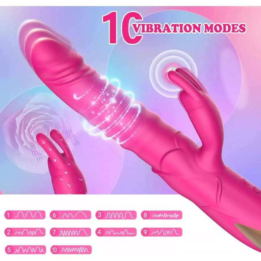 Thrusting Rabbit Vibrator, G Spot Clitoral Vibrator Waterproof & Rechargeable Realistic Silicone Dildo Vibrator with 3 Thrusting