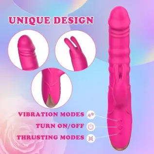 Thrusting Rabbit Vibrator, G Spot Clitoral Vibrator Waterproof & Rechargeable Realistic Silicone Dildo Vibrator with 3 Thrusting