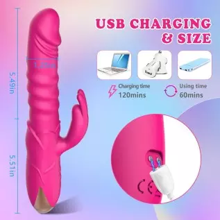 Thrusting Rabbit Vibrator, G Spot Clitoral Vibrator Waterproof & Rechargeable Realistic Silicone Dildo Vibrator with 3 Thrusting