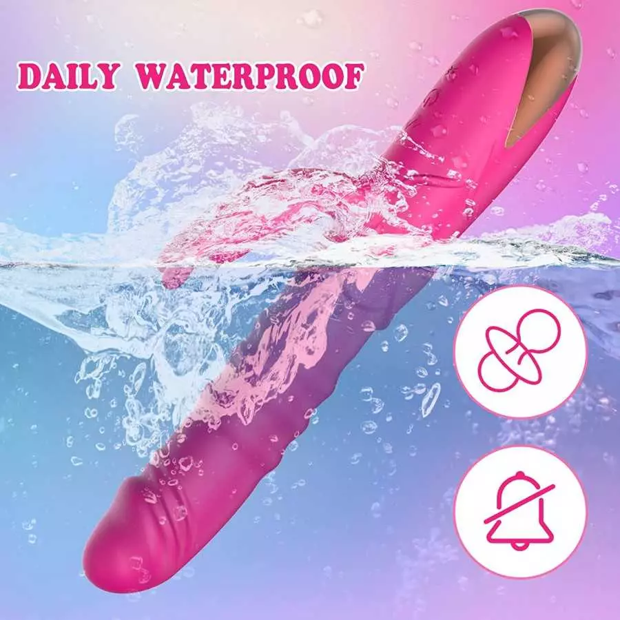 Thrusting Rabbit Vibrator, G Spot Clitoral Vibrator Waterproof & Rechargeable Realistic Silicone Dildo Vibrator with 3 Thrusting
