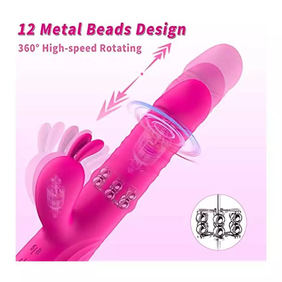 Rotating Beaded Thrusting Rose Rabbit Vibrator Adult Sex Toys for Women, G Spot Vibrator with Independent Clitoral Stimulator, 7
