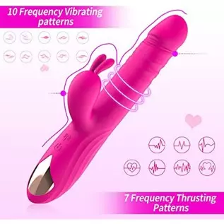 Rotating Beaded Thrusting Rose Rabbit Vibrator Adult Sex Toys for Women, G Spot Vibrator with Independent Clitoral Stimulator, 7 Rotating Beaded Thrusting Rose Rabbit Vibrator Adult Sex Toys for Women, G Spot Vibrator with Independent Clitoral Stimulator, 7