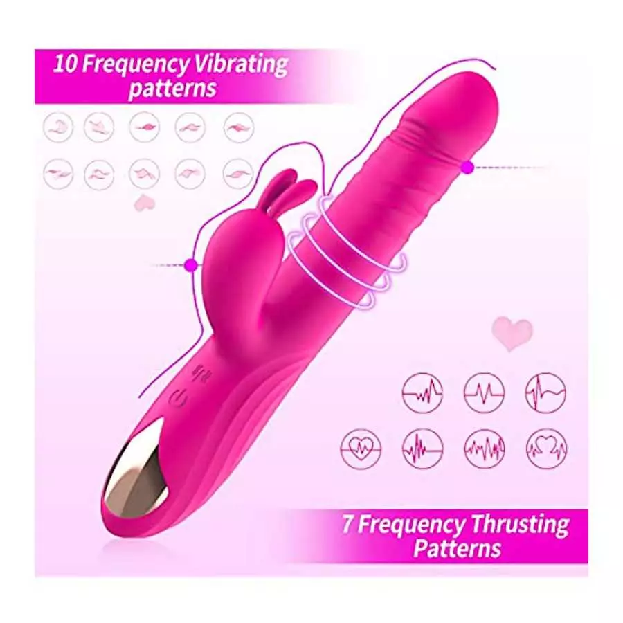 Rotating Beaded Thrusting Rose Rabbit Vibrator Adult Sex Toys for Women, G Spot Vibrator with Independent Clitoral Stimulator, 7