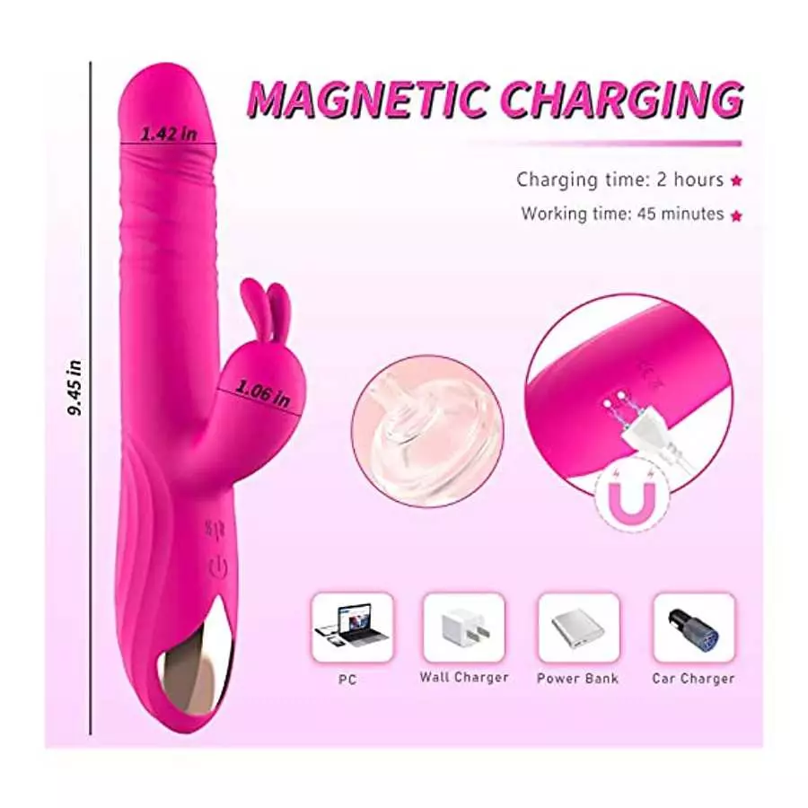 Rotating Beaded Thrusting Rose Rabbit Vibrator Adult Sex Toys for Women, G Spot Vibrator with Independent Clitoral Stimulator, 7