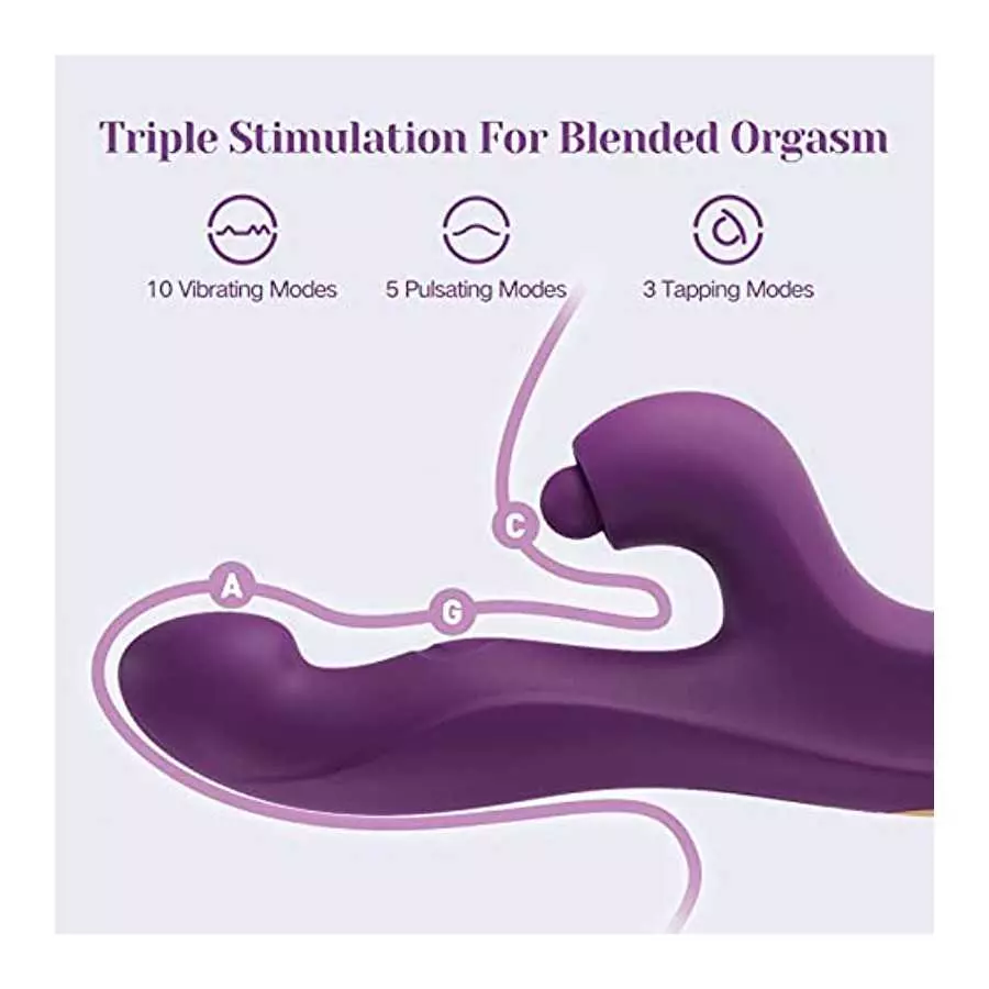 Tracy's Dog Clitoral Tapping Rabbit Vibrator for Clit G Spot Stimulation, Triple Stimulator with 3 x 5 x 10 Modes, Adult Sex Toy