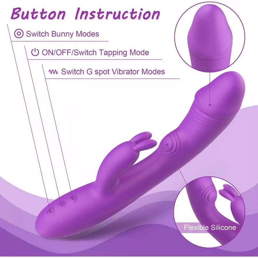 G-spot Rabbit Vibrator Clitoral Stimulator - Realistic Dildo Vaginal Anal Massager with 5 Vagina Tapping Features & 10 Vibration
