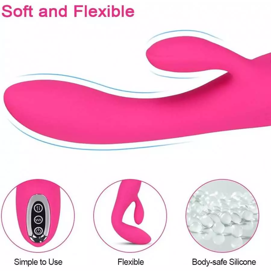 Adorime G-Spot Rabbit Vibrator Stimulator Silicone Vaginal Anal Dildo Massager for Women, Powerful Waterproof Rechargeable Adult