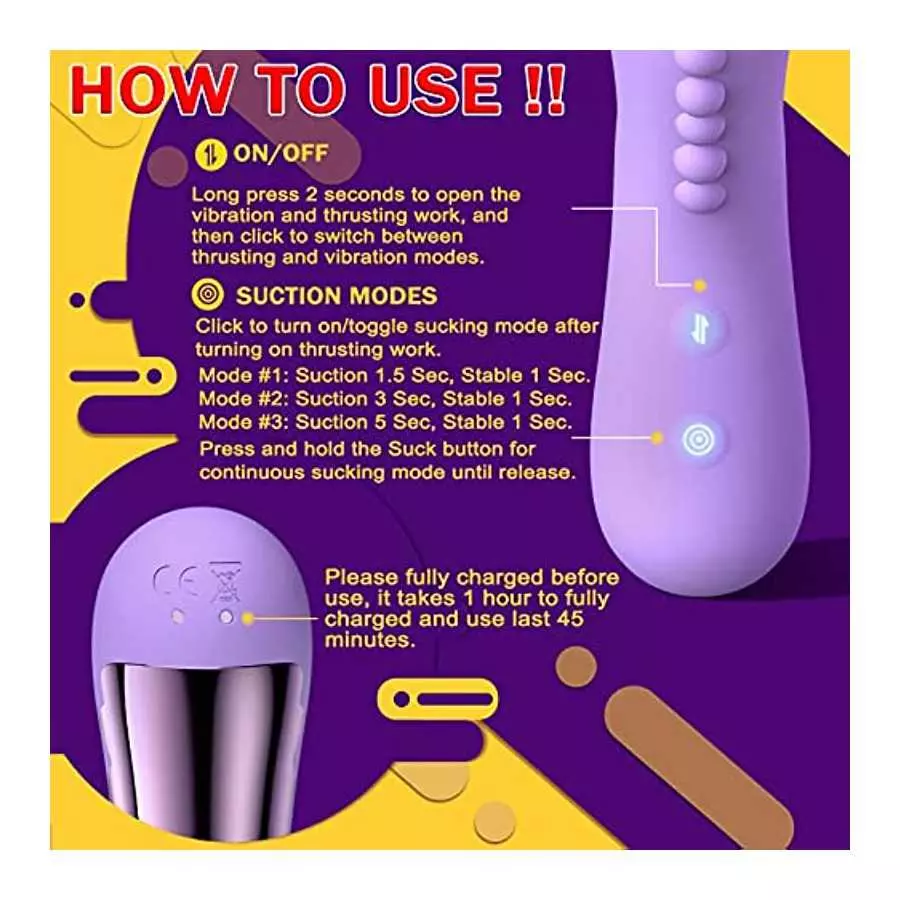 Thrusting Dildo Vibrator 9.5 inch Rabbit Vibrator with 3 Suction Modes, G Spot Vibrators with 8 Powerful Thrusting and Vibration
