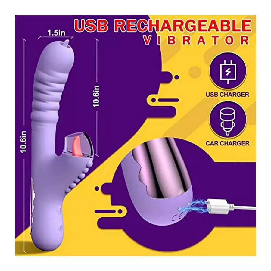 Thrusting Dildo Vibrator 9.5 inch Rabbit Vibrator with 3 Suction Modes, G Spot Vibrators with 8 Powerful Thrusting and Vibration