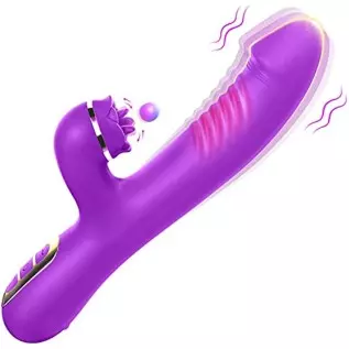 G Spot Rabbit Vibrator with Three Flappable Leaves for Clitoris Stimulation, Dildo Vibrator with 10 Vibrating & 5 Flapping Modes