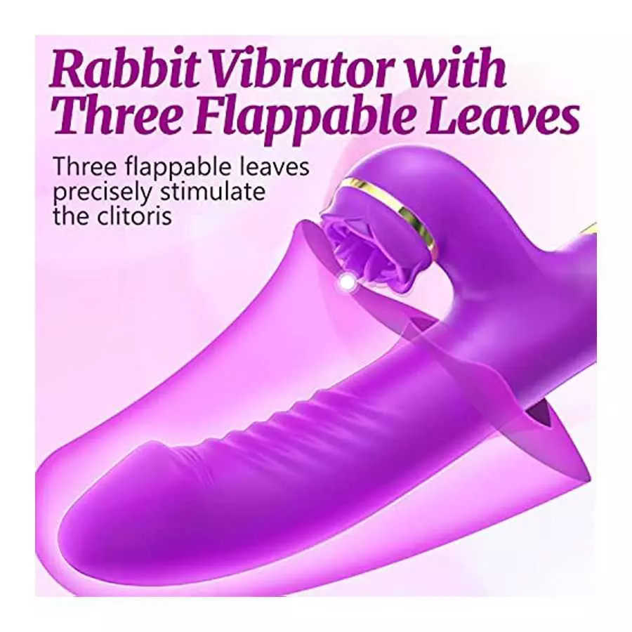 G Spot Rabbit Vibrator with Three Flappable Leaves for Clitoris Stimulation, Dildo Vibrator with 10 Vibrating & 5 Flapping Modes