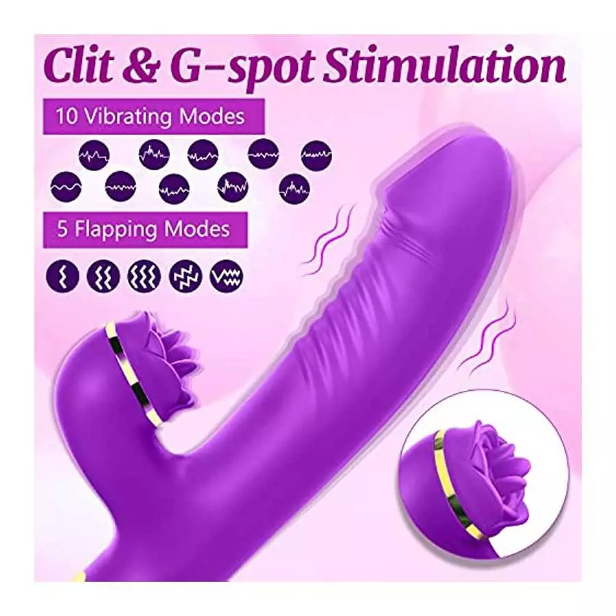 G Spot Rabbit Vibrator with Three Flappable Leaves for Clitoris Stimulation, Dildo Vibrator with 10 Vibrating & 5 Flapping Modes