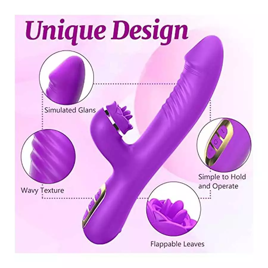 G Spot Rabbit Vibrator with Three Flappable Leaves for Clitoris Stimulation, Dildo Vibrator with 10 Vibrating & 5 Flapping Modes