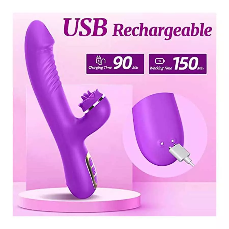 G Spot Rabbit Vibrator with Three Flappable Leaves for Clitoris Stimulation, Dildo Vibrator with 10 Vibrating & 5 Flapping Modes