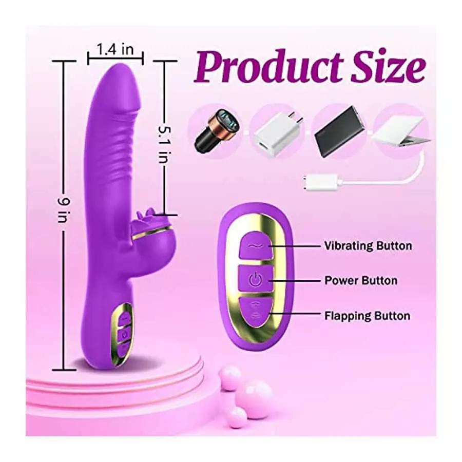 G Spot Rabbit Vibrator with Three Flappable Leaves for Clitoris Stimulation, Dildo Vibrator with 10 Vibrating & 5 Flapping Modes