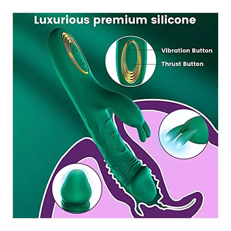 G Spot Rabbit Vibrator Thrusting Vibrator Realistic Dildo Double stimulation for Clitoris and Vagina with 10 Powerful Thrusting 