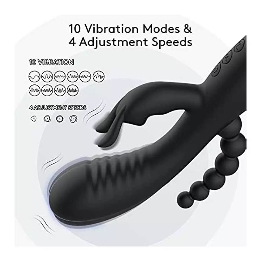 Rabbit Anal Dildo Vibrator with 10 Vibrating Clitoris Stimulator Sex Toy 3 in 1 G Spot Vibrator, Anal Stimulator Massager for Ad