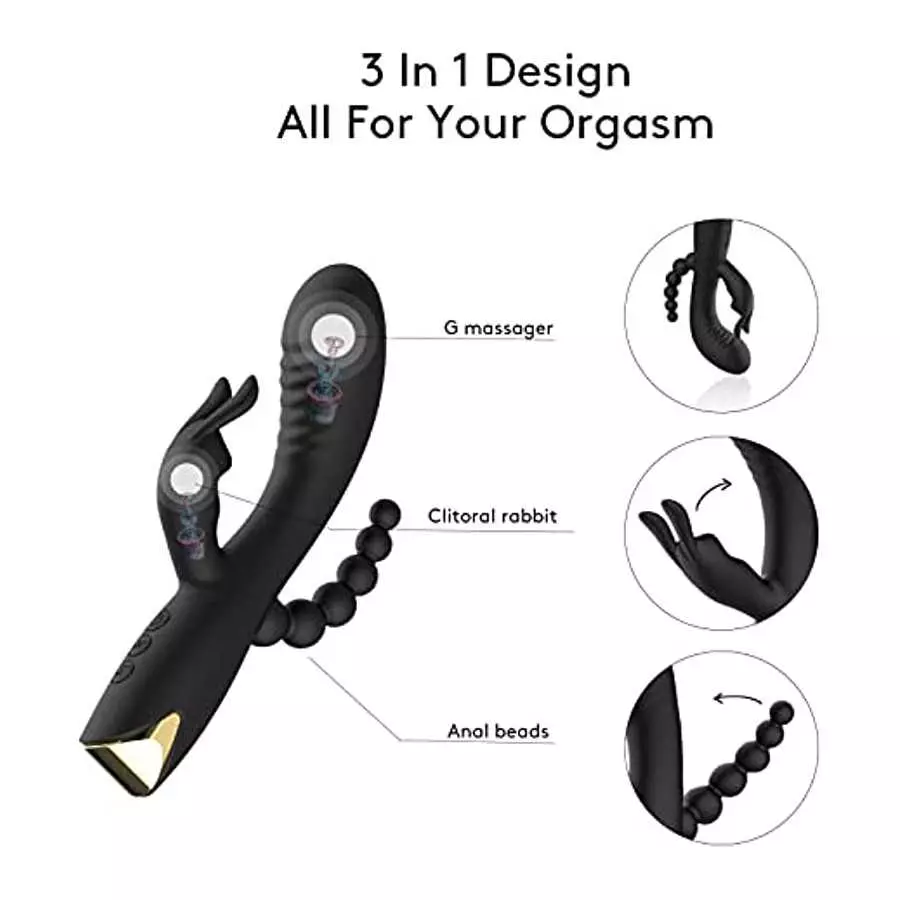 Rabbit Anal Dildo Vibrator with 10 Vibrating Clitoris Stimulator Sex Toy 3 in 1 G Spot Vibrator, Anal Stimulator Massager for Ad