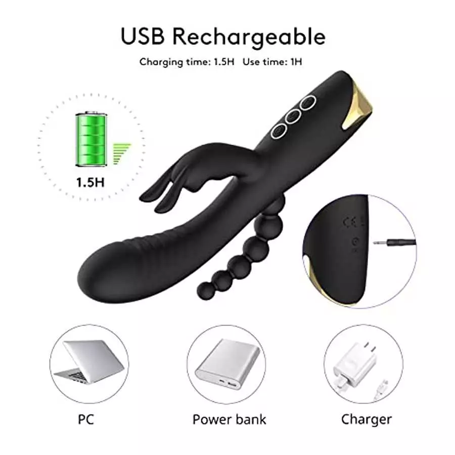 Rabbit Anal Dildo Vibrator with 10 Vibrating Clitoris Stimulator Sex Toy 3 in 1 G Spot Vibrator, Anal Stimulator Massager for Ad
