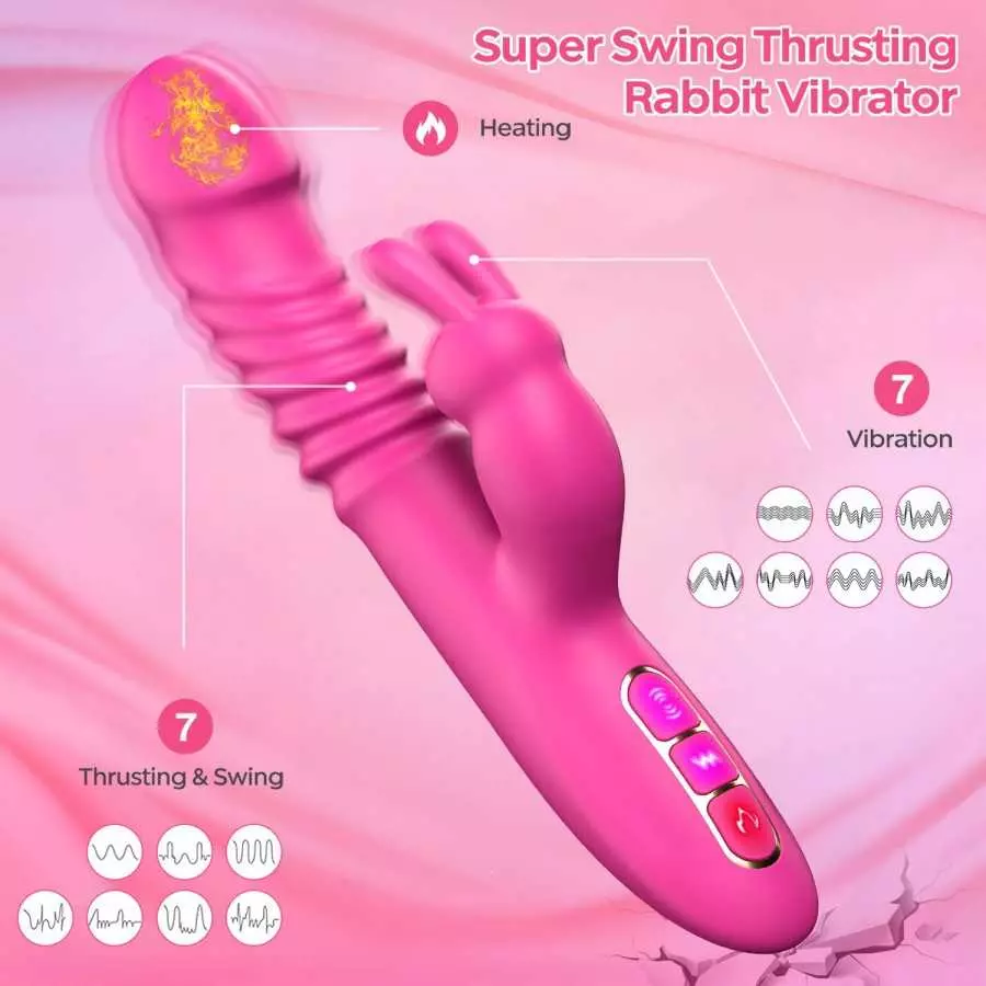 Rabbit Vibrator for Women, Triple Action Clitoral G Spot Stimulation Vibrator with 7 Thrusting 7 Vibrating & Heating Dildo, Wate