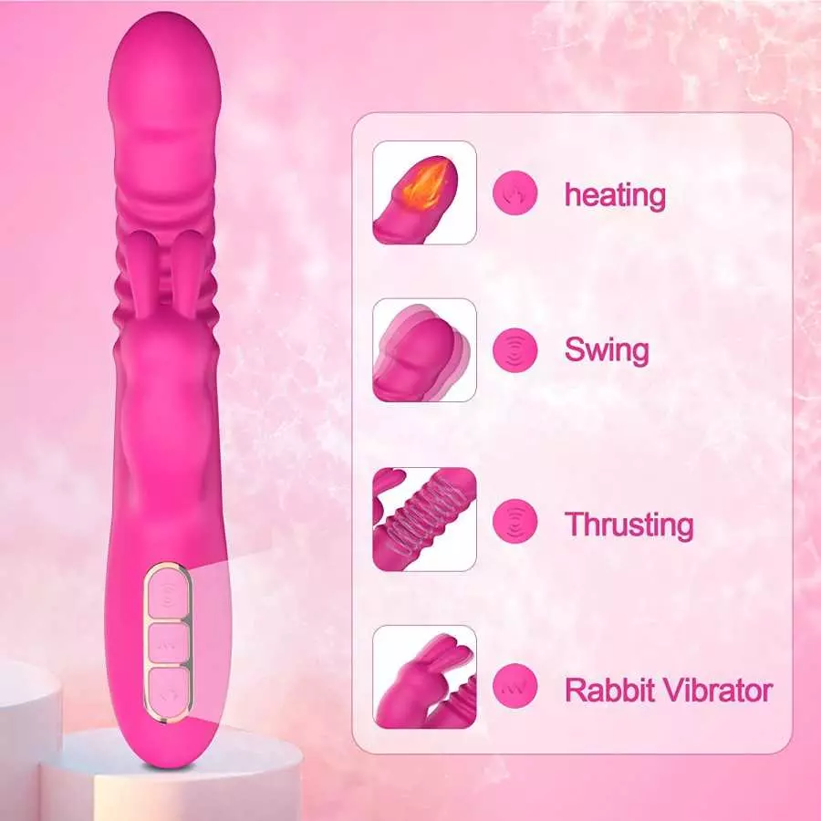 Rabbit Vibrator for Women, Triple Action Clitoral G Spot Stimulation Vibrator with 7 Thrusting 7 Vibrating & Heating Dildo, Wate